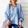 image:imagechouyatou Womens Spring Square Neck Bishop Sleeve Tunic Top Business Casual Summer Peplum Blouse ShirtLight Blue