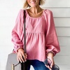 image:imagechouyatou Womens Spring Square Neck Bishop Sleeve Tunic Top Business Casual Summer Peplum Blouse ShirtPink