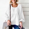 image:imagechouyatou Womens Spring Square Neck Bishop Sleeve Tunic Top Business Casual Summer Peplum Blouse ShirtWhite