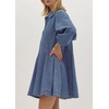 image:imagechouyatou Womens Summer 34 Sleeve Denim Shirt Dress Business Casual Button Down Midi Long Jean Tunic DressDark Blue