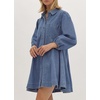 image:imagechouyatou Womens Summer 34 Sleeve Denim Shirt Dress Business Casual Button Down Midi Long Jean Tunic DressDark Blue