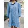 image:imagechouyatou Womens Summer 34 Sleeve Denim Shirt Dress Business Casual Button Down Midi Long Jean Tunic DressLight Blue