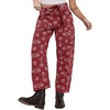 image:imagechouyatou Womens Baggy Floral Pattern Barrel Jeans Diamond Gird High Waisted Denim Ankle Pants with DrawstringRed
