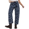 image:imagechouyatou Womens Baggy Floral Pattern Barrel Jeans Diamond Gird High Waisted Denim Ankle Pants with DrawstringRetro Blue