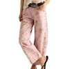 image:imagechouyatou Womens Casual Baggy Floral Barrel Jeans Y2K Boyfriend High Waisted Jeans Wide Leg Denim Ankle PantsPink
