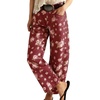 image:imagechouyatou Womens Casual Baggy Floral Barrel Jeans Y2K Boyfriend High Waisted Jeans Wide Leg Denim Ankle PantsRed
