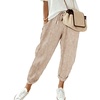 image:imagechouyatou Womens Casual Vertical Striped High Elastic Waist Wide Leg Capri Palazzo Pants with PocketsKhaki