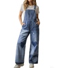 image:imagechouyatou Womens Distressed Adjustable Strap Denim Bib Overalls Jeans Heart Patchwork Wide Leg Denim Pant JumpsuitLight Blue