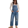 image:imagechouyatou Womens Distressed Denim Bib Overall Y2K Boyfriend Wide Leg Jeans Baggy Denim Pant JumpsuitBlue