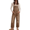 image:imagechouyatou Womens Distressed Denim Bib Overall Y2K Boyfriend Wide Leg Jeans Baggy Denim Pant JumpsuitBrown