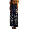 image:imagechouyatou Womens Graffiti Printed Y2K Denim Bib Pants Jumper Button Front Wide Leg Jean Jumpsuit RomperDark Blue