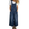 image:imagechouyatou Womens Retro Denim Bib Overall Pants Loose Adjustable Strap Wide Leg Y2K Baggy Jean JumpsuitDark Blue