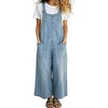 image:imagechouyatou Womens Retro Denim Bib Overall Pants Loose Adjustable Strap Wide Leg Y2K Baggy Jean JumpsuitLight Blue