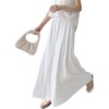 image:imagechouyatou Womens Satin Silky Wide Leg Culotte Pants High Elastic Waist Party Dress Casual Palazzo PantsWhite
