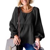 image:imagechouyatou Womens Spring Square Neck Bishop Sleeve Tunic Top Business Casual Summer Peplum Blouse ShirtBlack