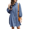 image:imagechouyatou Womens Summer 34 Sleeve Denim Shirt Dress Business Casual Button Down Midi Long Jean Tunic DressDark Blue