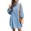 image:imagechouyatou Womens Summer 34 Sleeve Denim Shirt Dress Business Casual Button Down Midi Long Jean Tunic DressLight Blue