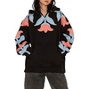 image:imagechouyatou Womens Y2k Floral Patchwork Pullover Hoodies Casual Oversized Sweatshirt Tops Contrast Color Hoodie JacketBlack