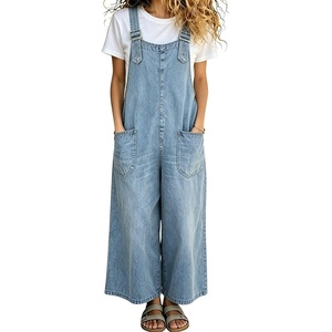 image:imagechouyatou Womens Retro Denim Bib Overall Pants Loose Adjustable Strap Wide Leg Y2K Baggy Jean JumpsuitLight Blue