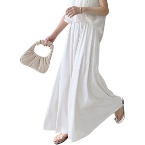 image:imagechouyatou Womens Satin Silky Wide Leg Culotte Pants High Elastic Waist Party Dress Casual Palazzo PantsWhite