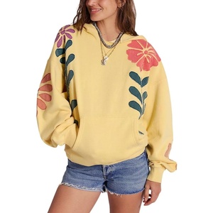 image:imagechouyatou Womens Y2k Floral Patchwork Pullover Hoodies Casual Oversized Sweatshirt Tops Contrast Color Hoodie JacketYellow