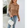 image:imagechouyatou Womens Crewneck Ruffle Flounce Button Down Knitted Sweater Pullovers TopsKhaki