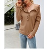 image:imagechouyatou Womens Crewneck Ruffle Flounce Button Down Knitted Sweater Pullovers TopsKhaki