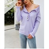 image:imagechouyatou Womens Crewneck Ruffle Flounce Button Down Knitted Sweater Pullovers TopsPurple