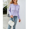 image:imagechouyatou Womens Crewneck Ruffle Flounce Button Down Knitted Sweater Pullovers TopsPurple