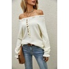 image:imagechouyatou Womens Crewneck Ruffle Flounce Button Down Knitted Sweater Pullovers TopsWhite