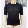 image:imagechouyatou Womens Summer Puff Short Sleeve Crochet Sweater Top Lightweight Knit Pullover T ShirtBlack