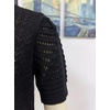 image:imagechouyatou Womens Summer Puff Short Sleeve Crochet Sweater Top Lightweight Knit Pullover T ShirtBlack