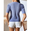 image:imagechouyatou Womens Summer Puff Short Sleeve Crochet Sweater Top Lightweight Knit Pullover T ShirtBlue