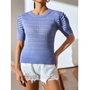 image:imagechouyatou Womens Summer Puff Short Sleeve Crochet Sweater Top Lightweight Knit Pullover T ShirtBlue