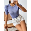 image:imagechouyatou Womens Summer Puff Short Sleeve Crochet Sweater Top Lightweight Knit Pullover T ShirtBlue