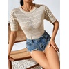 image:imagechouyatou Womens Summer Puff Short Sleeve Crochet Sweater Top Lightweight Knit Pullover T ShirtCream