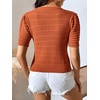 image:imagechouyatou Womens Summer Puff Short Sleeve Crochet Sweater Top Lightweight Knit Pullover T ShirtOrange