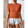 image:imagechouyatou Womens Summer Puff Short Sleeve Crochet Sweater Top Lightweight Knit Pullover T ShirtOrange