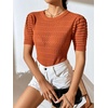 image:imagechouyatou Womens Summer Puff Short Sleeve Crochet Sweater Top Lightweight Knit Pullover T ShirtOrange