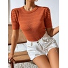 image:imagechouyatou Womens Summer Puff Short Sleeve Crochet Sweater Top Lightweight Knit Pullover T ShirtOrange