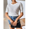 image:imagechouyatou Womens Summer Puff Short Sleeve Crochet Sweater Top Lightweight Knit Pullover T ShirtWhite