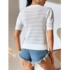image:imagechouyatou Womens Summer Puff Short Sleeve Crochet Sweater Top Lightweight Knit Pullover T ShirtWhite