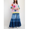 image:imagechouyatou Womens Summer Short Sleeve Crochet Tops Y2k Flower Color Block Oversized Knit TShirt BlousePink