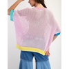 image:imagechouyatou Womens Summer Short Sleeve Crochet Tops Y2k Flower Color Block Oversized Knit TShirt BlousePink