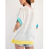 image:imagechouyatou Womens Summer Short Sleeve Crochet Tops Y2k Flower Color Block Oversized Knit TShirt BlouseWhite