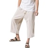 image:imagechouyatou Mens Loose Fit Comfy Linen Pull On Baggy Capri Harem Pants Small OffWhite
