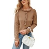 image:imagechouyatou Womens Crewneck Ruffle Flounce Button Down Knitted Sweater Pullovers TopsKhaki