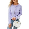 image:imagechouyatou Womens Crewneck Ruffle Flounce Button Down Knitted Sweater Pullovers TopsPurple