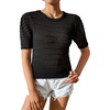 image:imagechouyatou Womens Summer Puff Short Sleeve Crochet Sweater Top Lightweight Knit Pullover T ShirtBlack