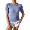 image:imagechouyatou Womens Summer Puff Short Sleeve Crochet Sweater Top Lightweight Knit Pullover T ShirtBlue